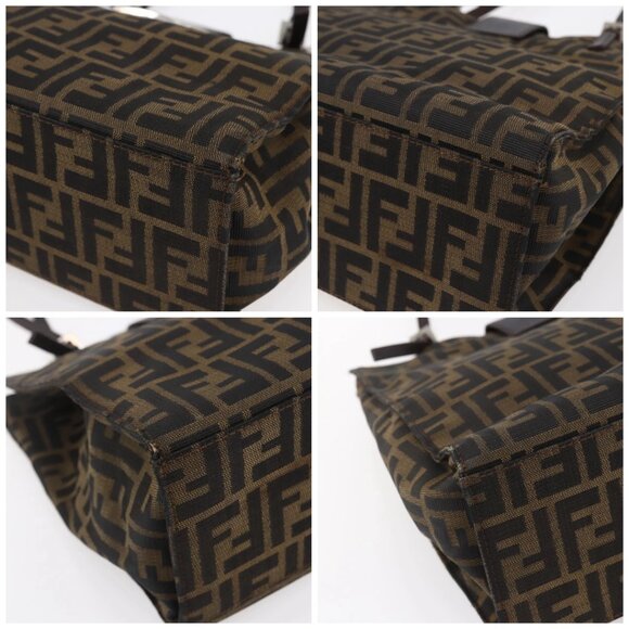 FENDI Zucca Canvas Mamma Baguette Tote Bag Black Brown Auth 147540 - Picture 14 of 16